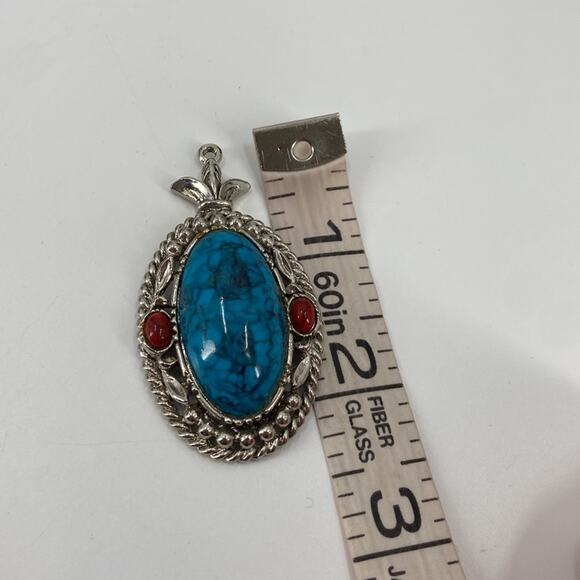 Vintage art faux turquoise and coral pendant - Picture 5 of 5